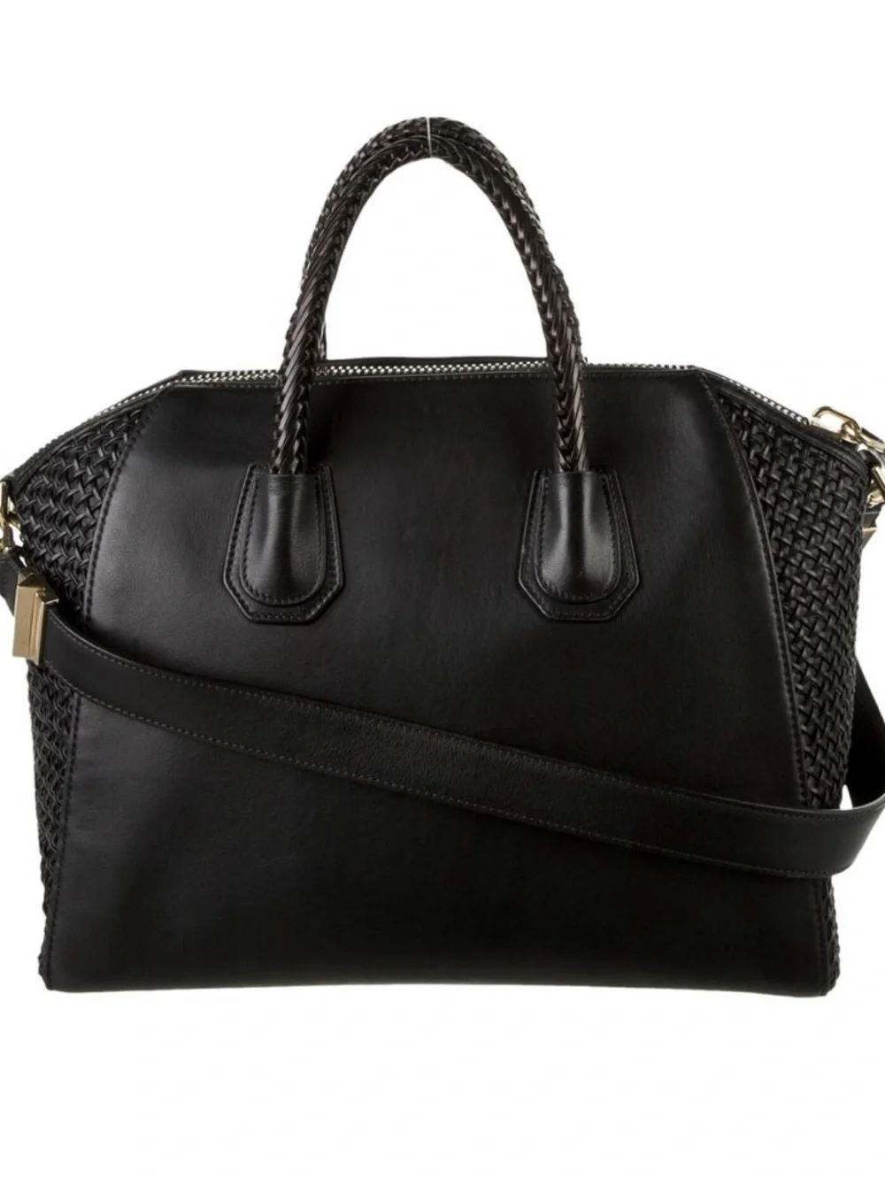Givenchy Antigona Medium Black Leather Satchel Woven Panel